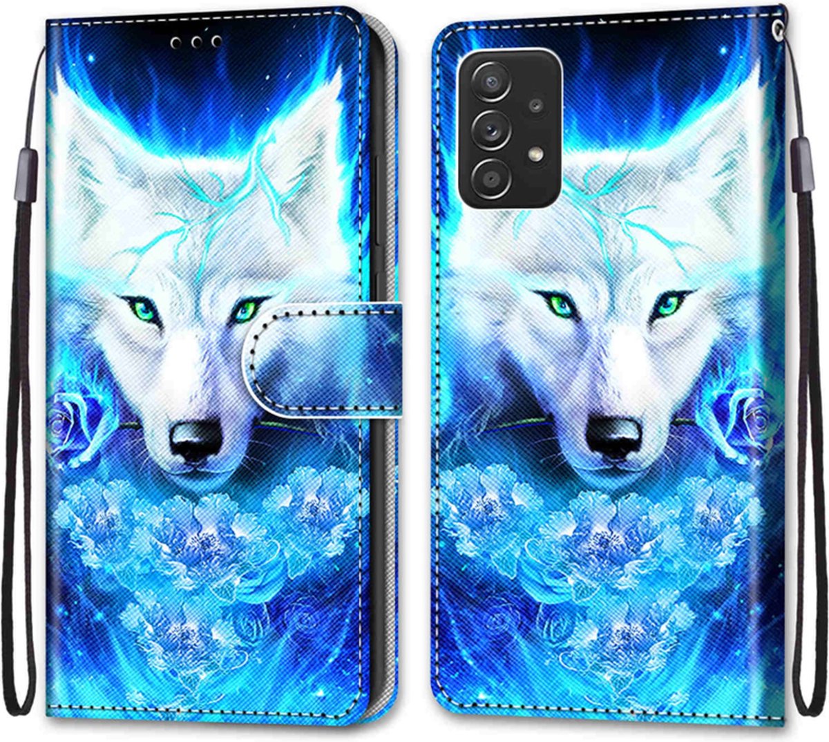 BookCover Hoes Etui voor Samsung Galaxy A53 Wolf. Wit-Blauw