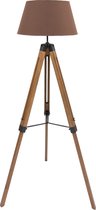 Bol.com MaxxHome Vloerlamp Lilly - Staande lamp - Leeslamp - Driepoot - Hout -145 cm - E27 - LED - 40W - Bruin aanbieding