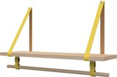 Plankje Roe 98cm - Handles and more® | GEEL (Complete set: leren plankdragers + plank eikenhout + roede)