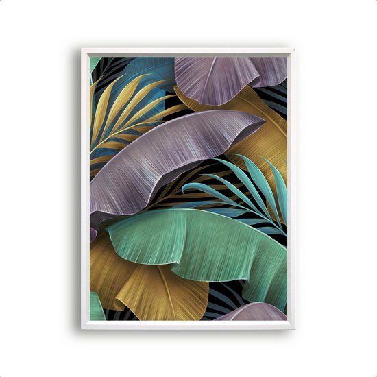 Poster Luxe tropische bladeren paars goud groen Midden - Planten / Bladeren / Planten / Bladeren / 70x50cm