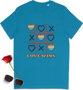 Pride t shirt - Love Pride t-shirt - Gay Pride tshirt - Love Wins - Heren t shirt - Dames t shirt - tshirt vrouwen en mannen - Unisex maten: S M L XL XXL XXXL - T shirt kleuren: wit, geel, oranje en blauw (Azur).