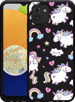 Hoesje Zwart Geschikt voor Samsung Galaxy A03 Fat Unicorn