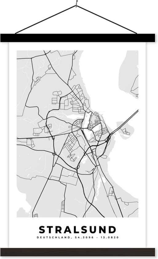 Porte-affiche avec affiche - Affiche scolaire - Stralsund - Carte - Plan de la ville - Allemagne - Carte - 40x60 cm - Lattes noires