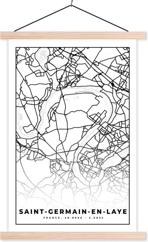 Porte-affiche avec Poster - Affiche scolaire - Plan - Carte - France - Saint-Germain-en-Laye - Plan de la ville - Zwart et blanc - 40x60 cm - Lattes vierges
