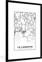 Fotolijst incl. Poster Zwart Wit- Stadskaart – Frankrijk – Kaart – Le Lamentin - Plattegrond - Zwart wit - 80x120 cm - Posterlijst