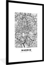 Fotolijst incl. Poster Zwart Wit- Madrid - Zwart Wit - Stadskaart - Plattegrond - Kaart - 80x120 cm - Posterlijst