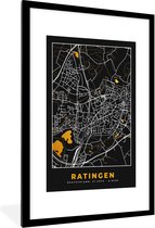 Fotolijst incl. Poster - Black and Gold – Stadskaart – Ratingen – Duitsland – Plattegrond – Kaart - 80x120 cm - Posterlijst