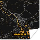 Poster Plattegrond – Hameln – Goud – Stadskaart – Kaart - Duitsland - 100x100 cm XXL