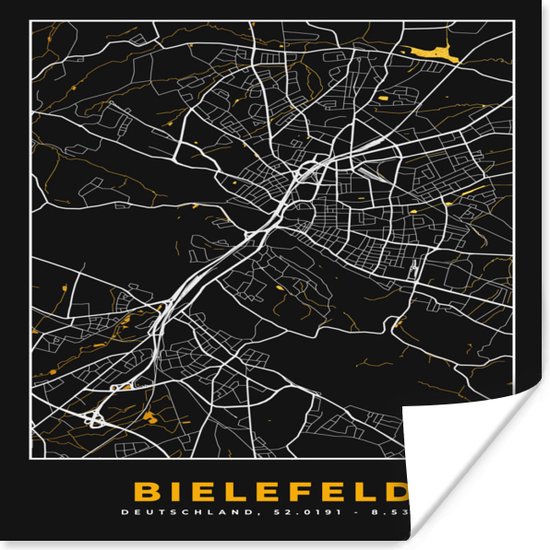 Poster Bielefeld - Kaart - Plattegrond - Stadskaart - Goud - Duitsland - 50x50 cm