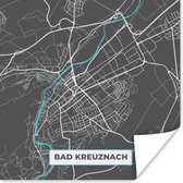 Poster Bad Kreuznach – Stadskaart – Blauw – Plattegrond – Stadskaart – Kaart - Duitsland - 75x75 cm