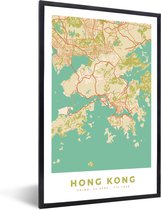 Fotolijst incl. Poster - Kaart - Hong Kong - Stadskaart - Vintage - Plattegrond - 40x60 cm - Posterlijst