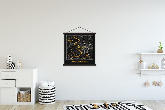 Porte-affiche avec affiche - Affiche scolaire - Duisburg - Allemagne - Plan de la ville - Carte - Plan d'étage - Or - 60x60 cm - Lattes noires
