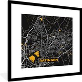 Fotolijst incl. Poster - Duitsland – Black and Gold – Ratingen – Stadskaart – Kaart – Plattegrond - 40x40 cm - Posterlijst