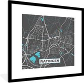 Fotolijst incl. Poster - Stadskaart – Plattegrond – Duitsland – Blauw – Ratingen – Kaart - 40x40 cm - Posterlijst