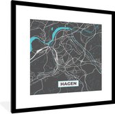 Fotolijst incl. Poster - Duitsland – Blauw – Hagen – Stadskaart – Kaart – Plattegrond - 40x40 cm - Posterlijst