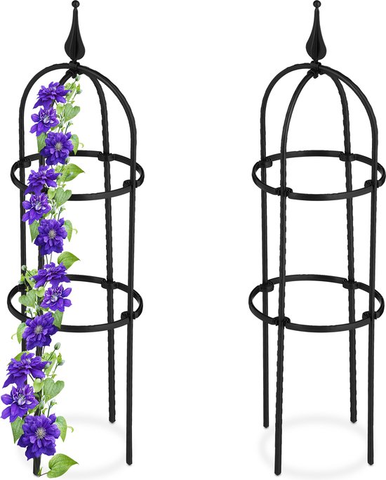 Relaxdays plantensteun klimplanten, set van 2, 85 cm hoog, metaal, kunststof, tuin, klimplantensteun buiten, zwart