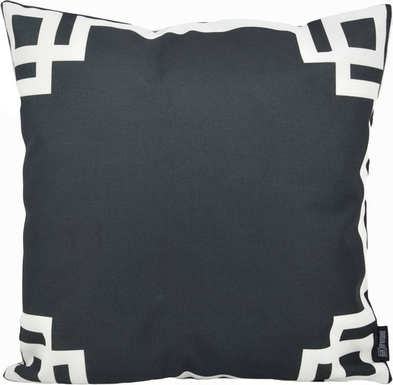 Black & White Greek Key Kussenhoes | Outdoor / Buiten | Katoen / Polyester | 45 x 45 cm
