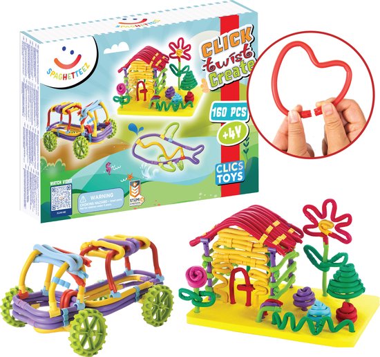 Spaghetteez 160 stuks set- flexibele bouwstaafjes- speelgoed 4,5,6,7,8 jaar jongens en meisjes- knutselen meisjes jongens- constructie speelgoed- Montessori speelgoed- educatief speelgoed