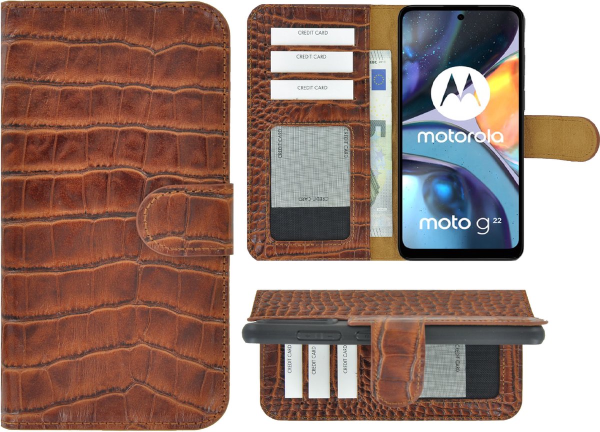 MoDo hoesje Geschikt voor Motorola Moto G22 - Leer Book Case - Croco kaneelbruin