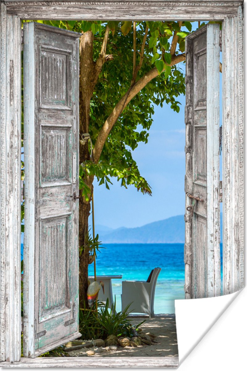 Poster Strand - Tropisch - Zee - Doorkijk - 20x30 cm
