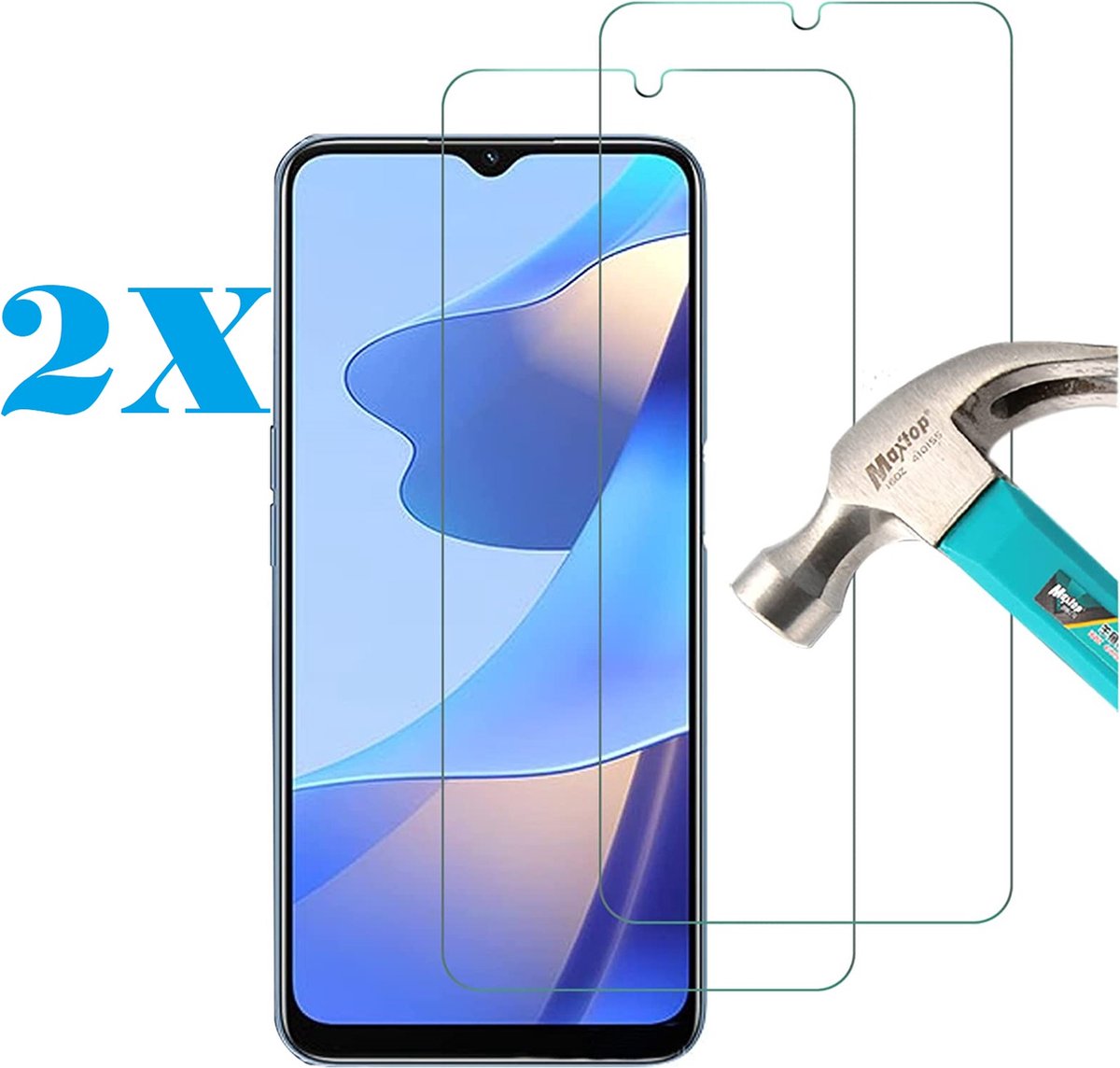 Screenprotector Glas - Tempered Glass Screen Protector Geschikt voor: Oppo A91 - 2x