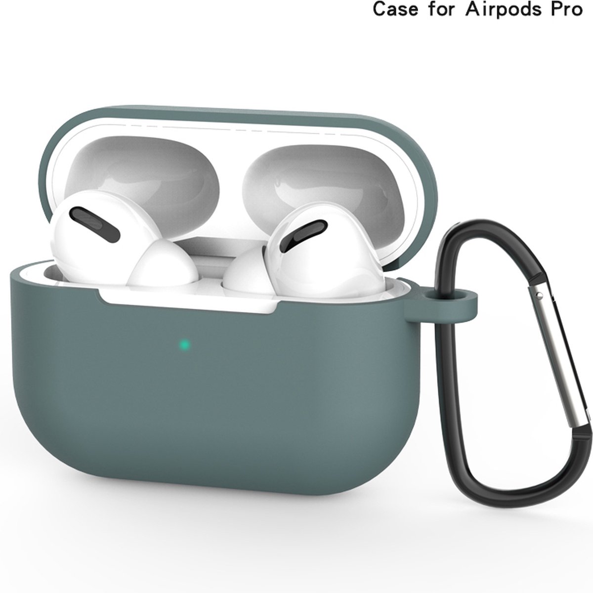 Apple AirPods Pro Hoesje in het Donker Groen met Clip - TCH - Siliconen - met Haak - Case - Cover - Soft Case - Onepiece