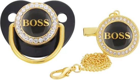 Sucette avec clip BOSS 0 18 mois Zwart Or Gel de silice Sucette de Luxe. bol