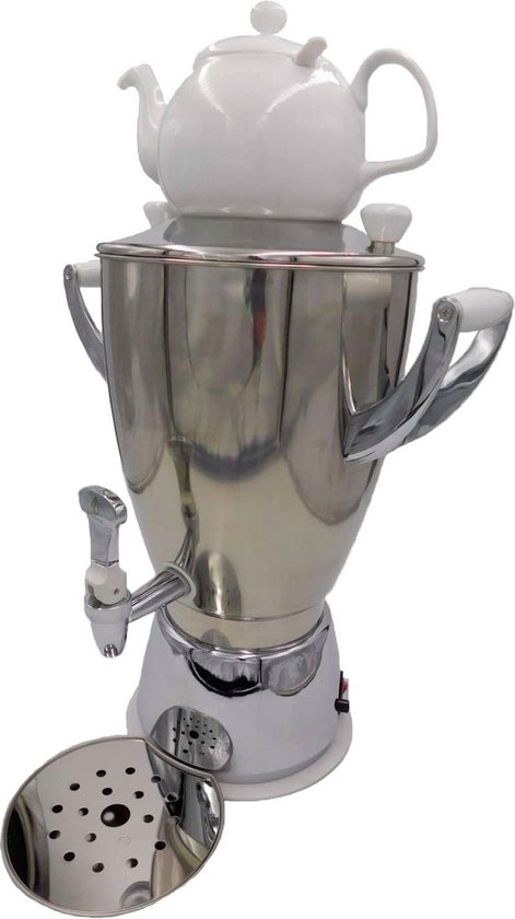 Samowar Samowar robuuste roestvrijstalen houtskool met theepot, 3,5 liter, Turkse theekoker, semaver voor camping, tuin, outdoor, waterkoker met theepot Samawar