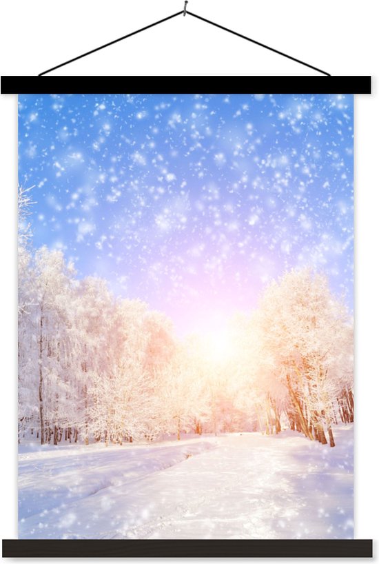 Porte-affiche avec affiche - Affiche scolaire - Neige - Soleil - Hiver - 90x120 cm - Lattes noires