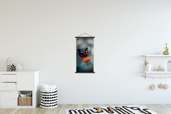 Porte-affiche avec affiche - Affiche scolaire - Papillon - Fleurs - Insecte - 40x80 cm - Lattes noires