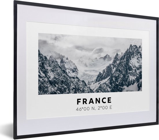 Fotolijst incl. Poster - Frankrijk - Sneeuw - Bergen - 40x30 cm - Posterlijst