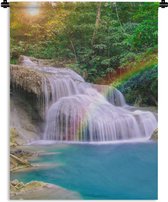 Wandkleed - Wanddoek - Regenboog - Zon - Waterval - Natuur - 60x80 cm - Wandtapijt