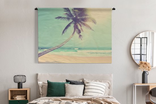 Tenture murale - Tissu mural - Rétro - Palmier - Soleil - Été - 180x135 cm - Tapisserie murale