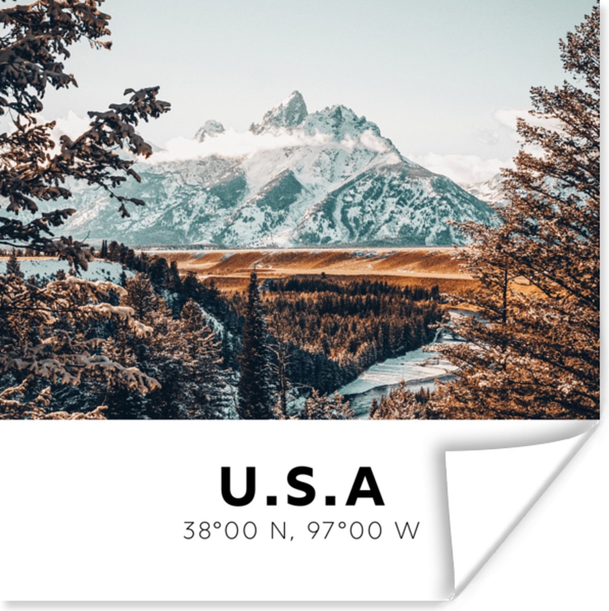 Poster Amerika - Bergen - Sneeuw - 75x75 cm