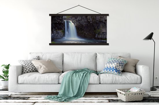 Porte-affiche avec affiche - Affiche scolaire - Cascade - Water - Roches - 150x75 cm - Lattes noires