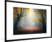 Cadre photo avec affiche - Forêt - Brouillard - Automne - 90x60 cm - Cadre pour affiche