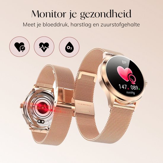 Frenkies® Smartwatch Dames Rose Goud – Stappenteller - Horloge Dames – Activity Tracker & Hartslagmeter - Sporthorloge