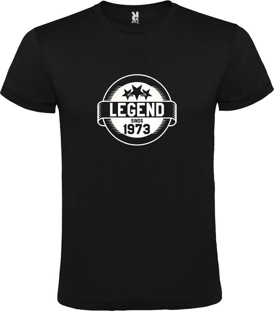 Zwart T shirt met print van " Legend sinds 1973 " print Wit size XXL