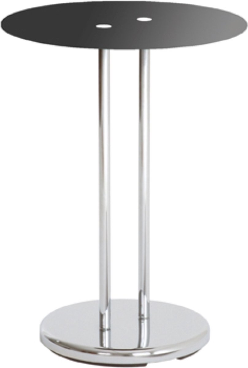 Bijzettafel – Zwart staal en chroom met veiligheidsglas – 40 cm breed, 40 cm diep, 55 cm hoog – Met verzwaarde voet