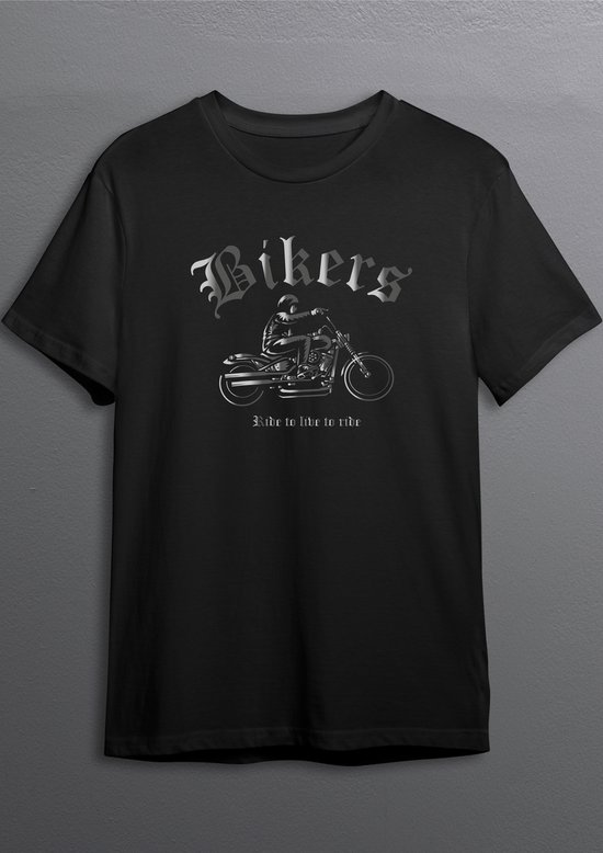 Motorshirt | Bikershirt | Zwart T-shirt | Zilvere opdruk | S | Opdruk 1