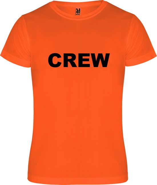 Fluor Oranje T shirt met print  " CREW " print Zwart size XXXL