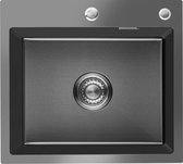 LOMAZOO Spoelbak Gun Metal 50x45 – Spoelbak Keuken - Spoelbakken Keuken – Wasbak Keuken - Met Kraangat RVS [CRYSTAL]