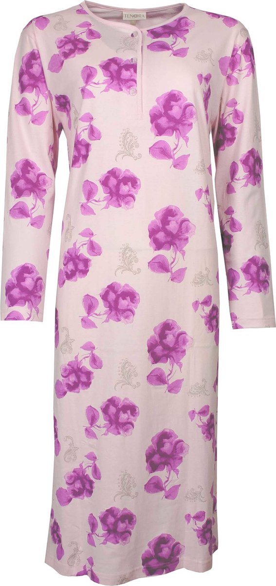 Tenderness Dames Nachthemd - Polo Sluiting - Bloemen - Roze