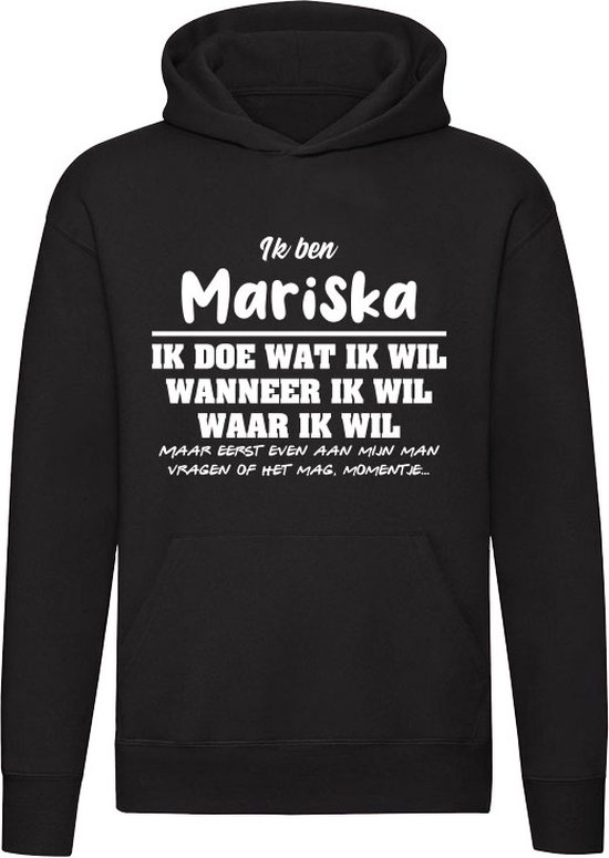 Mariska | verjaardagkado | verjaardag kado | cadeau | grappig | jarig | Unisex | Trui | Sweater | Hoodie | Capuchon | Zwart