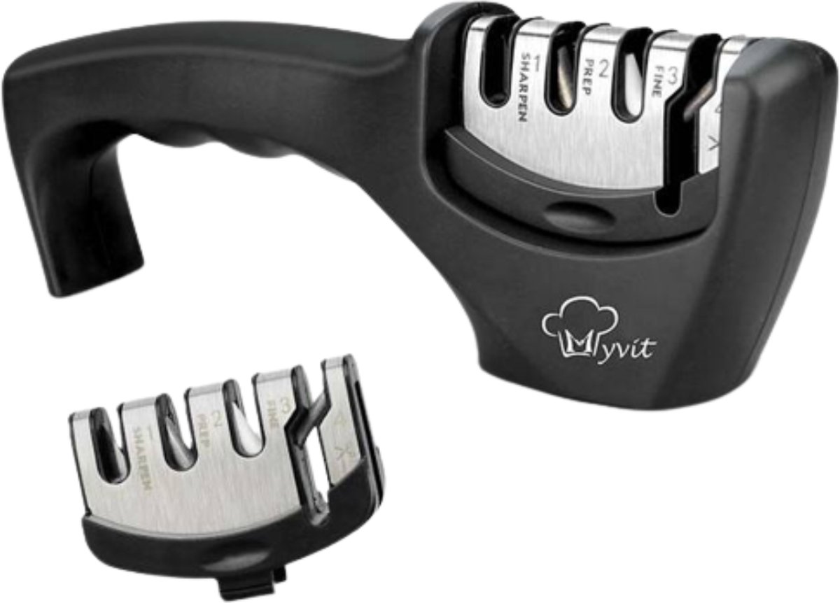 Everything You Want EYW Messenslijper – Aanzetstaal – Messenslijpers – Messenslijper chefs choice – Messenslijper doortrekslijper – 4-in-1 professionele messenslijper – Zwart