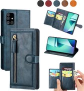 Samsung Galaxy S22 Premium Vintage Wallet Zippered Case Flip Cover Case with Card Holder Slots - Bleu