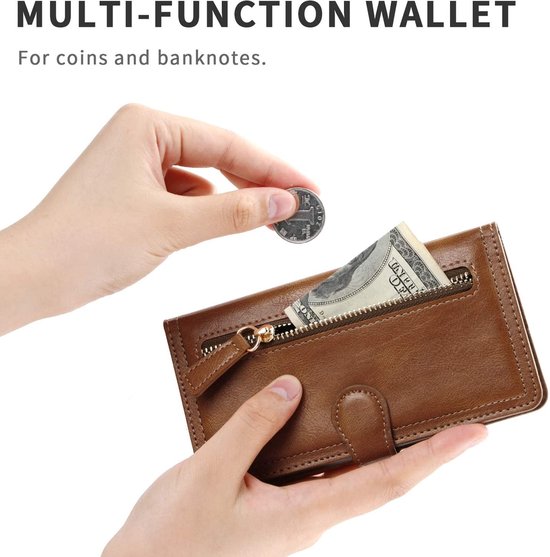Étui à rabat avec fermeture éclair pour Samsung Galaxy S22 Premium Vintage Wallet avec fentes pour porte-cartes - Marron foncé