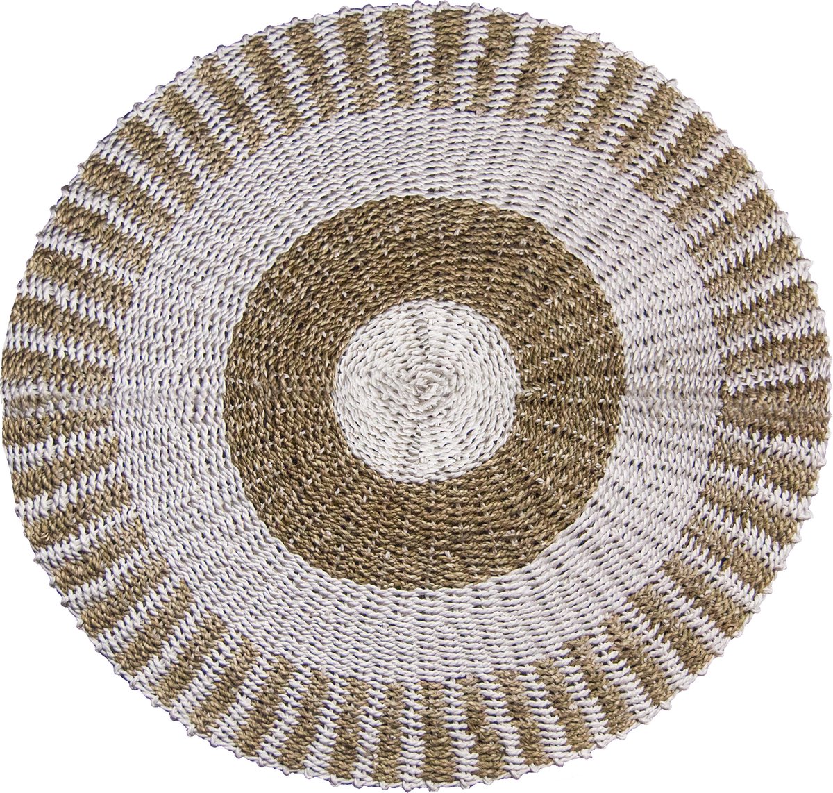 Zeegras Tapijt - Rond Kleed - Wit & Bruin - Diameter 1 meter