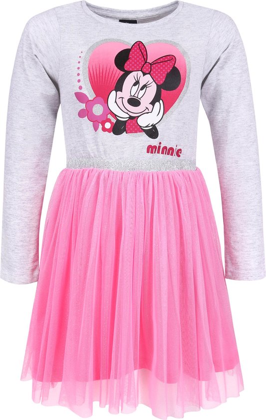 Grijs-roze jurk met tule en lange mouwen - Minnie Mouse DISNEY / 128-134