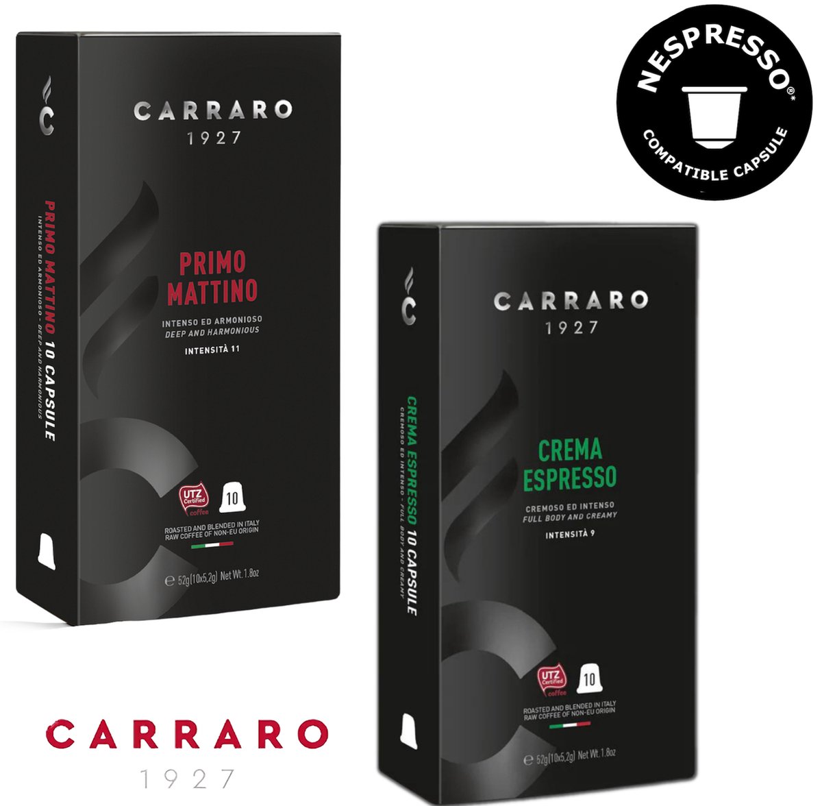 Caffè Carraro Combo Pack - Nespresso Capsules compatible - 60x Primo Mattino + 60x Crema Espresso - Geschikt voor Nespresso
